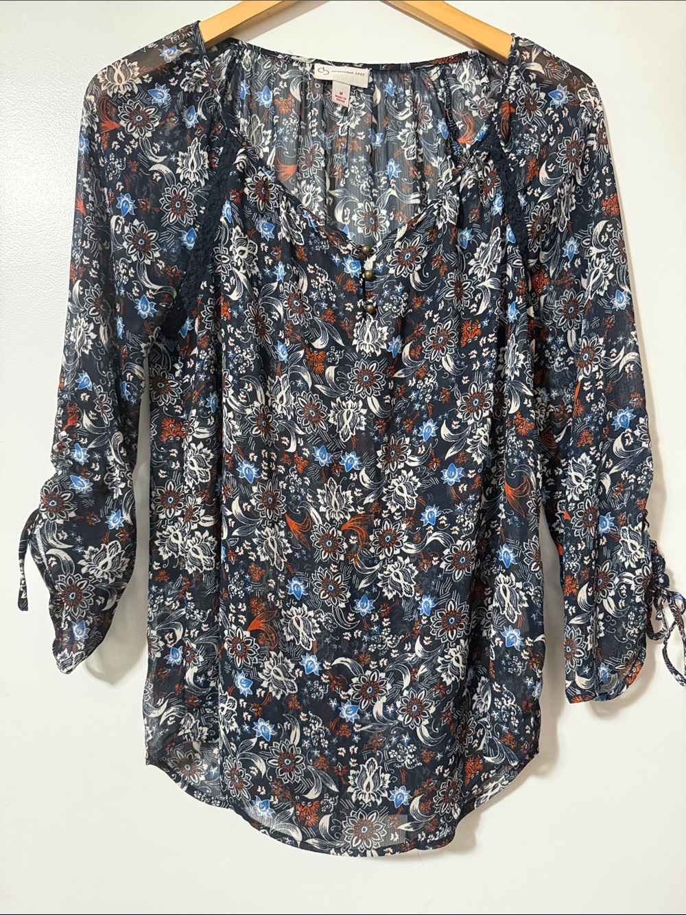 Women's Floral Button-Neck Blouse - Navy Multi
